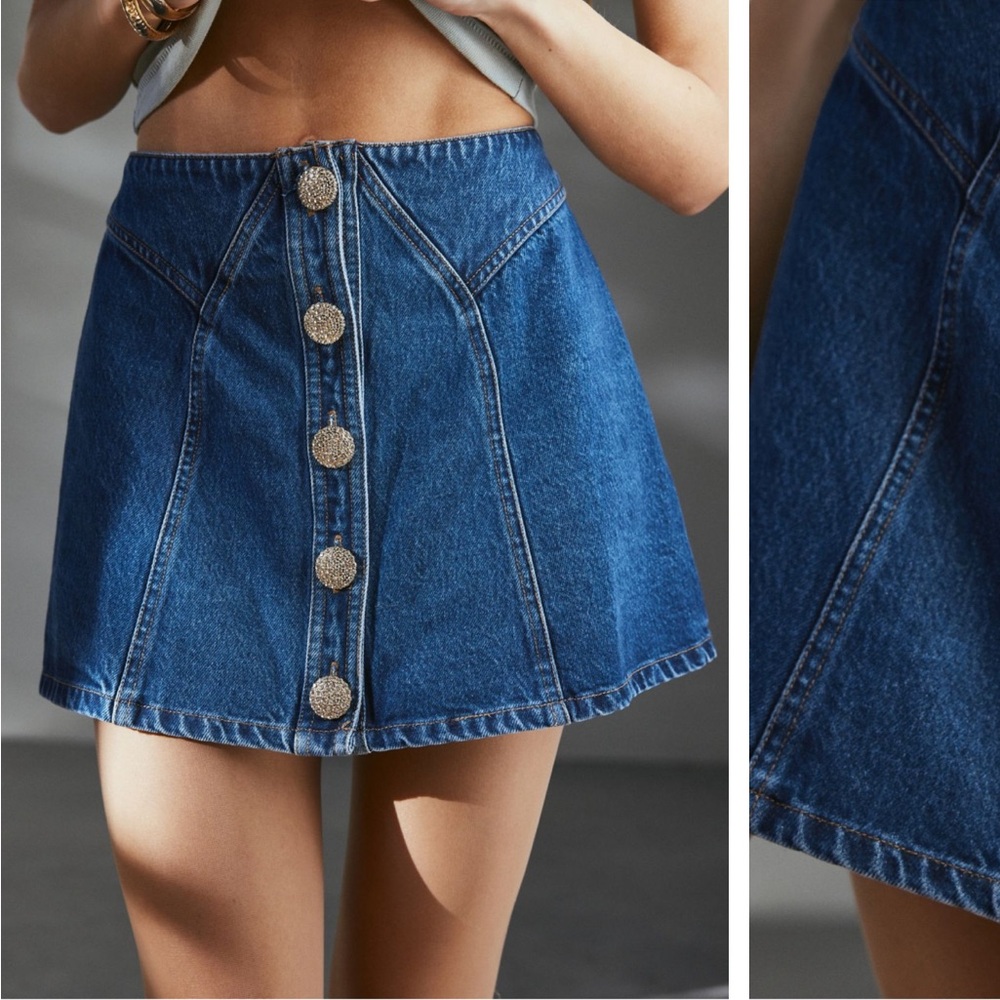 Urban Outfitters Kimchi Blue Mackenzie Embellished Button Denim Mini Skirt
